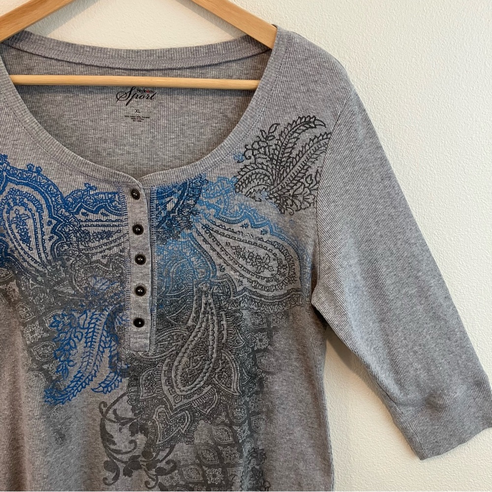 Style & Co. | 1/4 Buttoned Ribbed Top